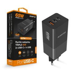 Inteligentná sieťová nabíjačka ALIGATOR GaN, Power Delivery 65 W, 2xUSB-C, 1xUSB-A, čierna