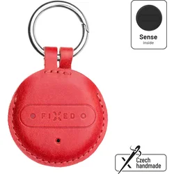Inteligentný tracker FIXED Sense s červeným koženým puzdrom a karabínou