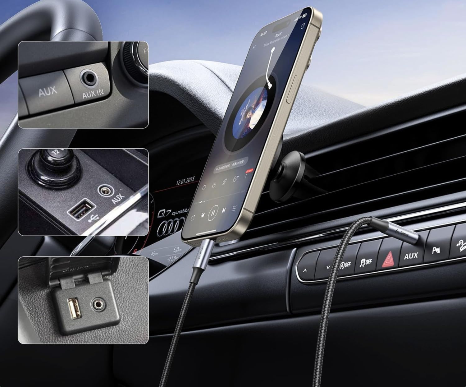 iPEAX adaptér USB-C / 3,5 mm jack 1,5 m, černý