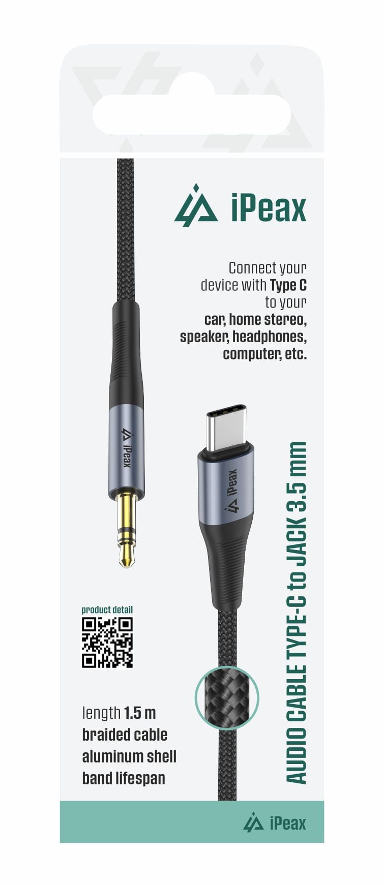 iPEAX adaptér USB-C / 3,5 mm jack 1,5 m, čierny