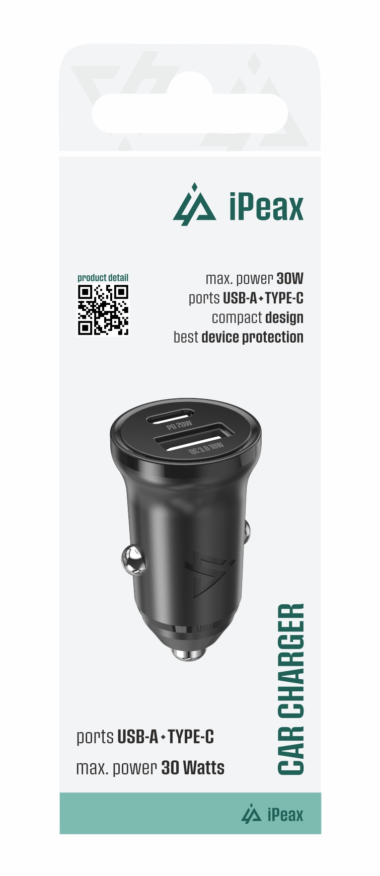 iPEAX autonabíječka CL-04, PD, 30 W, USB-C + USB-A, černá