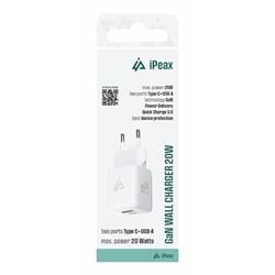 iPEAX GaN sieťová nabíjačka 20 W (USB-C + USB-A), biela