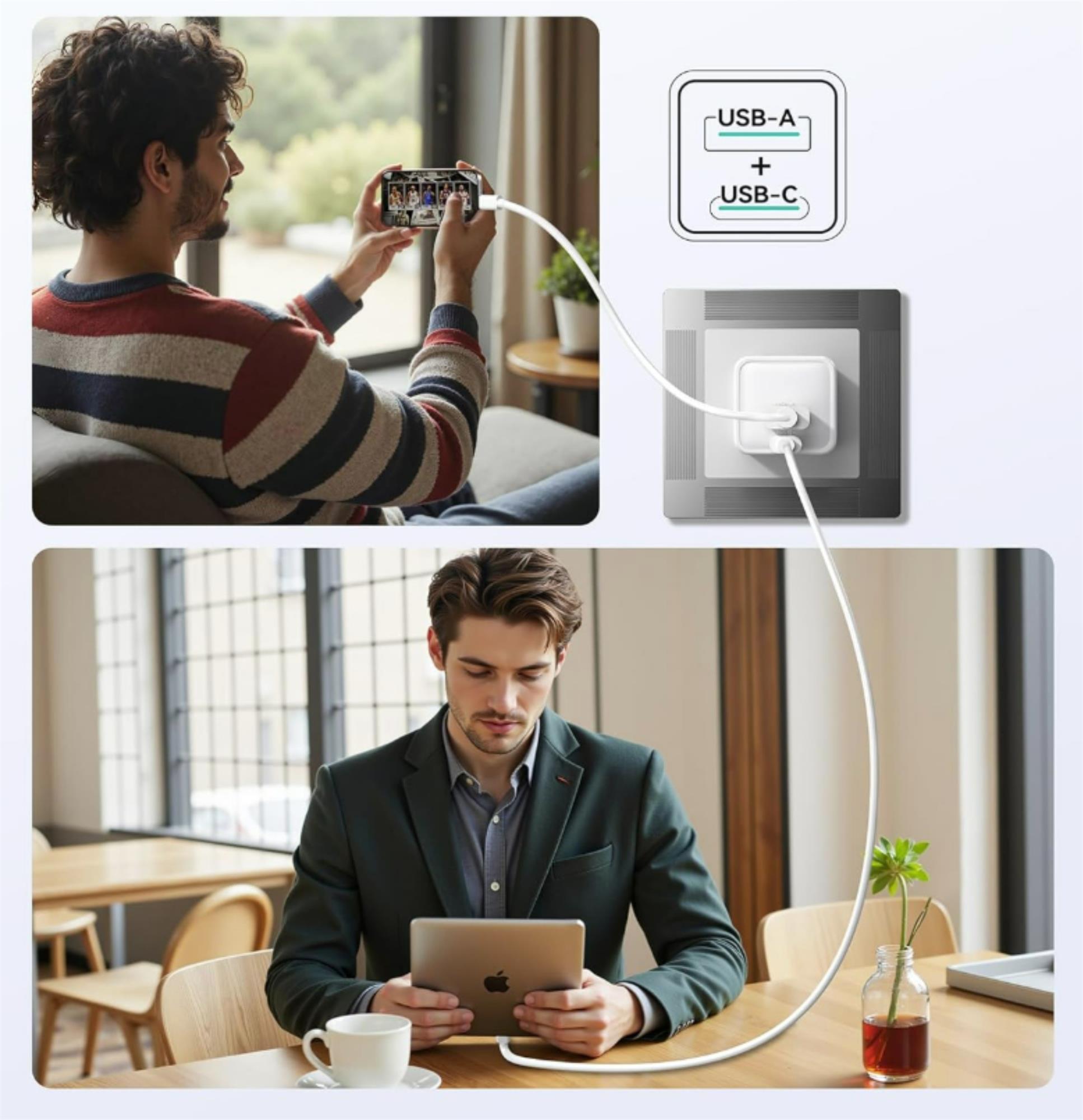 iPEAX GaN síťová nabíječka 25 W (USB-C + USB-A), bílá
