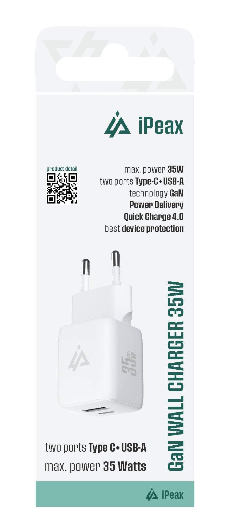 iPEAX GaN SÍŤOVÁ NABÍJEČKA 35W (USB-C + USB-A) BÍLÁ