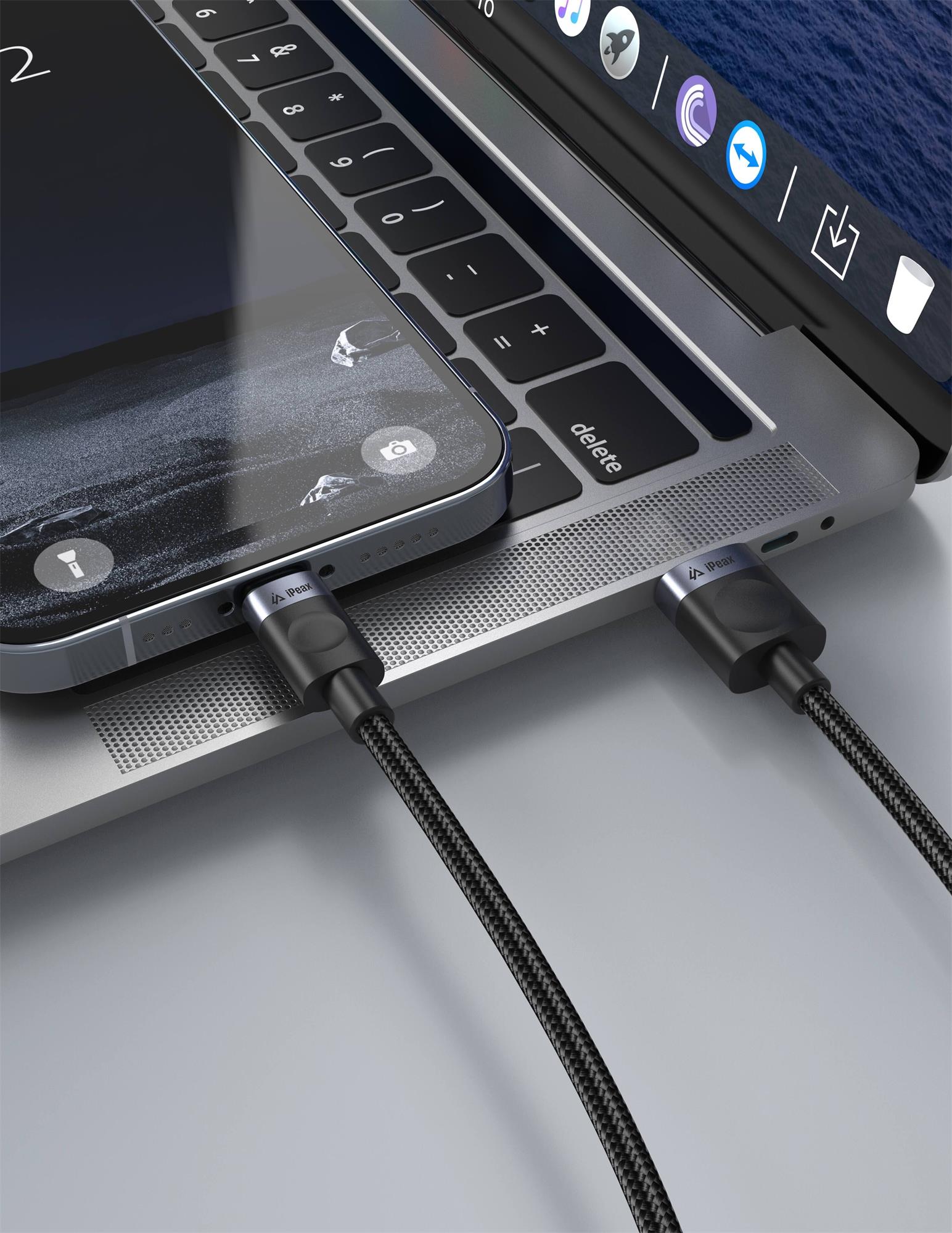 iPEAX textilní kabel USB-A / USB-C 1 m, USB 2.0, černý