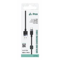iPEAX textilní kabel USB-A / USB-C 1 m, USB 2.0, černý