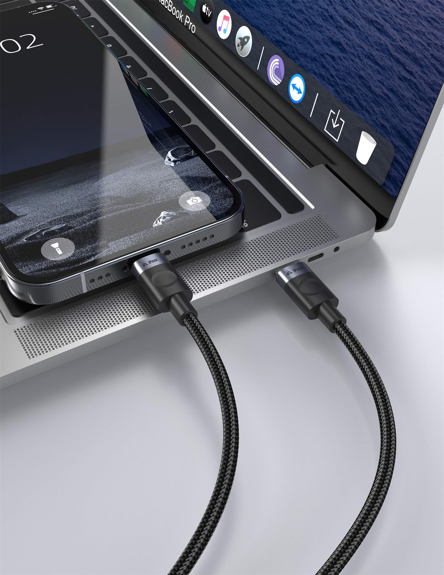 iPEAX TEXTILNÍ KABEL USB-C / LIGHTNING 1,5M, USB 2.0 ČERNÝ