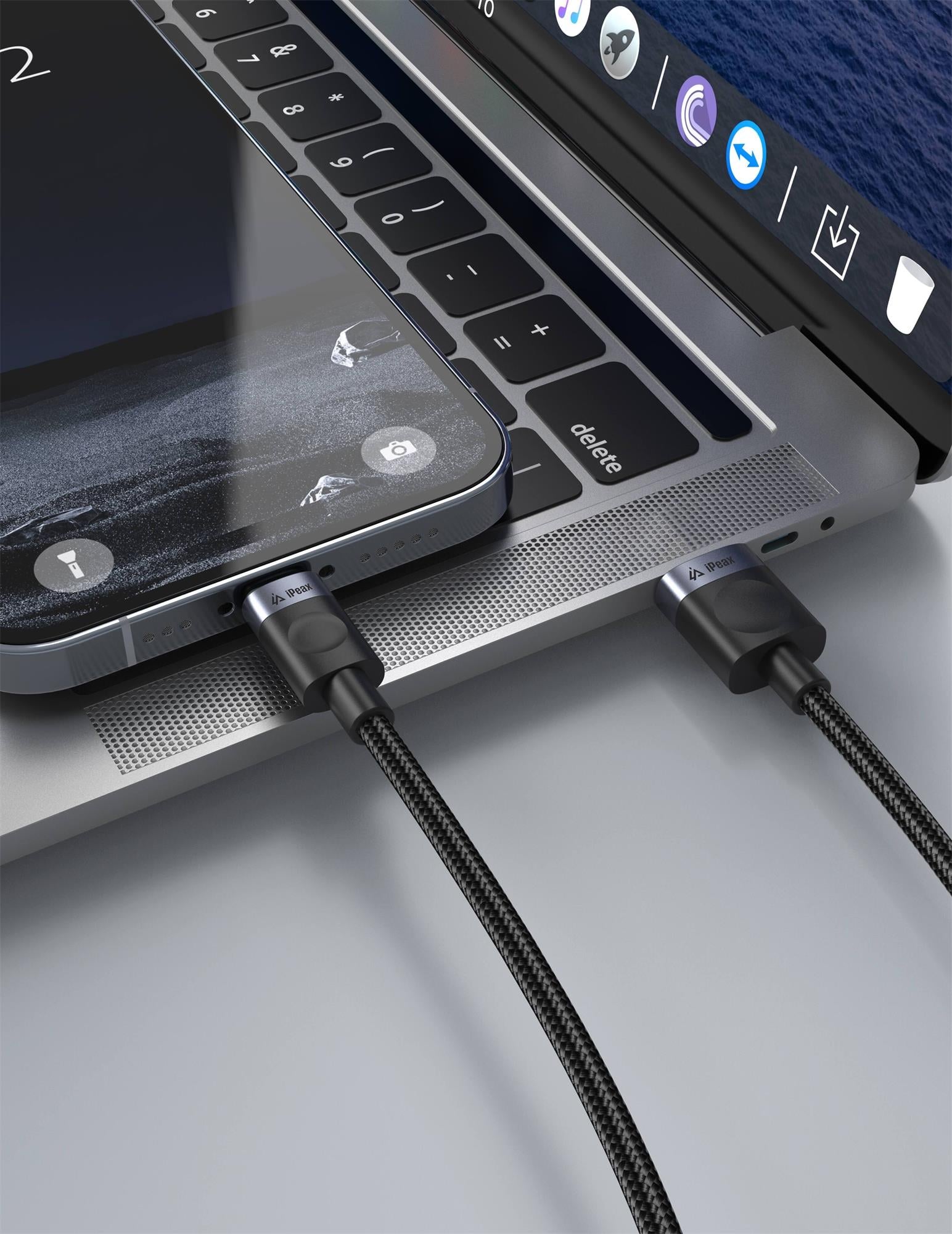 iPEAX textilný kábel USB-A / USB-C 1 m, USB 2.0, čierny