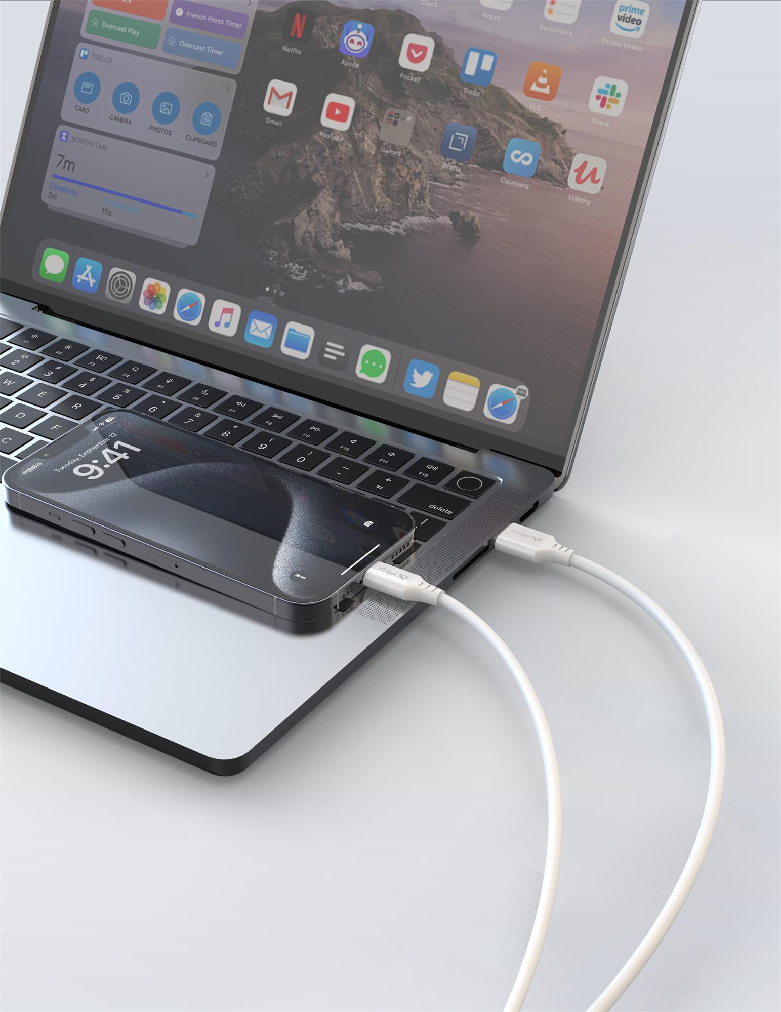 iPEAX TPU KABEL USB-A / USB-C 1,5M, USB 2.0 BÍLÝ