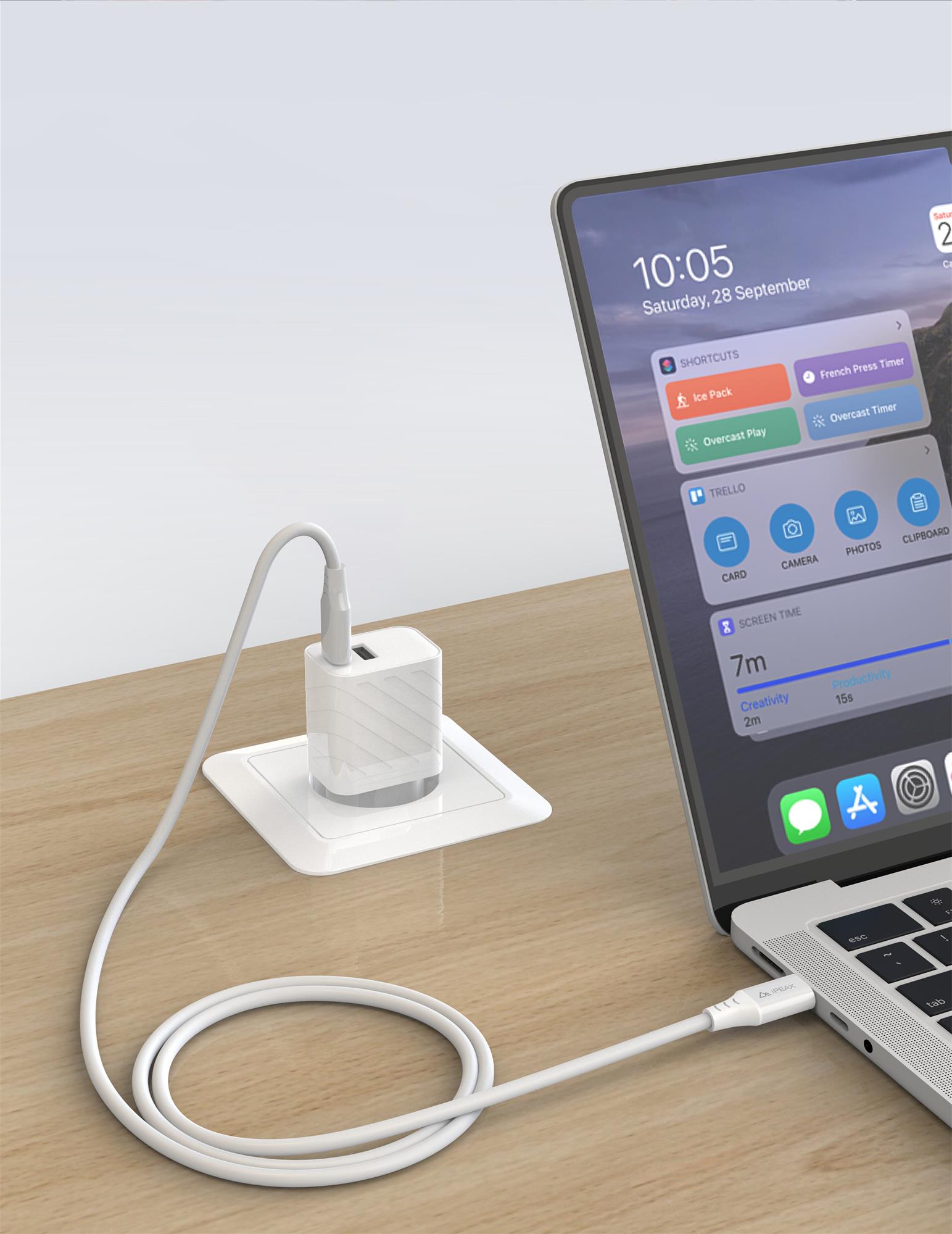 iPEAX TPU kabel USB-C / USB-C 1,5 m, 5 A, 100 W, bílý