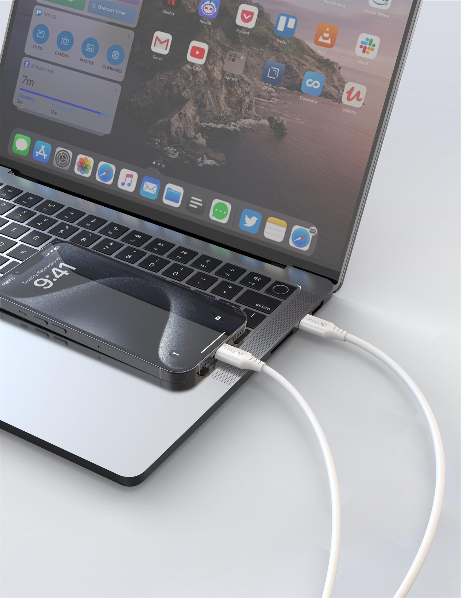 iPEAX TPU kabel USB-C / USB-C 1,5 m, USB 2.0, bílý