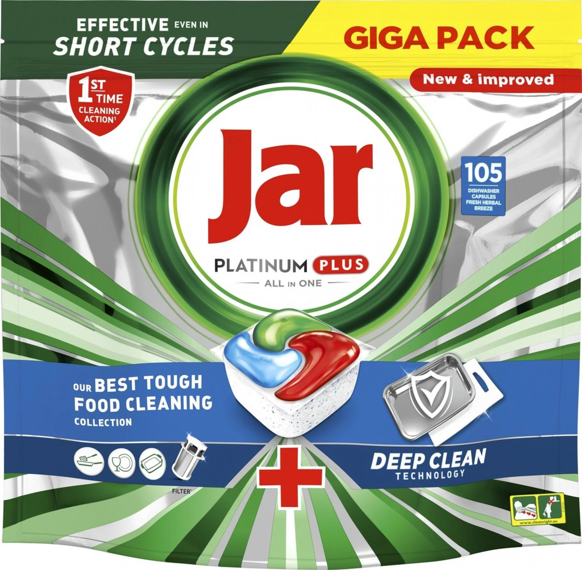 Jar Kapsle na nádobí Platinum Plus Blue Deep Clean, 105 ks