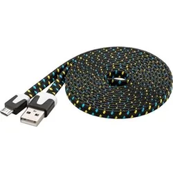 Kabel micro USB 2.0, A-B 2m, plochý PVC kabel, černo-modro-žlutý