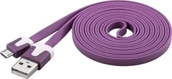 Kábel microUSB 2 m, plochý PVC kábel, fialový