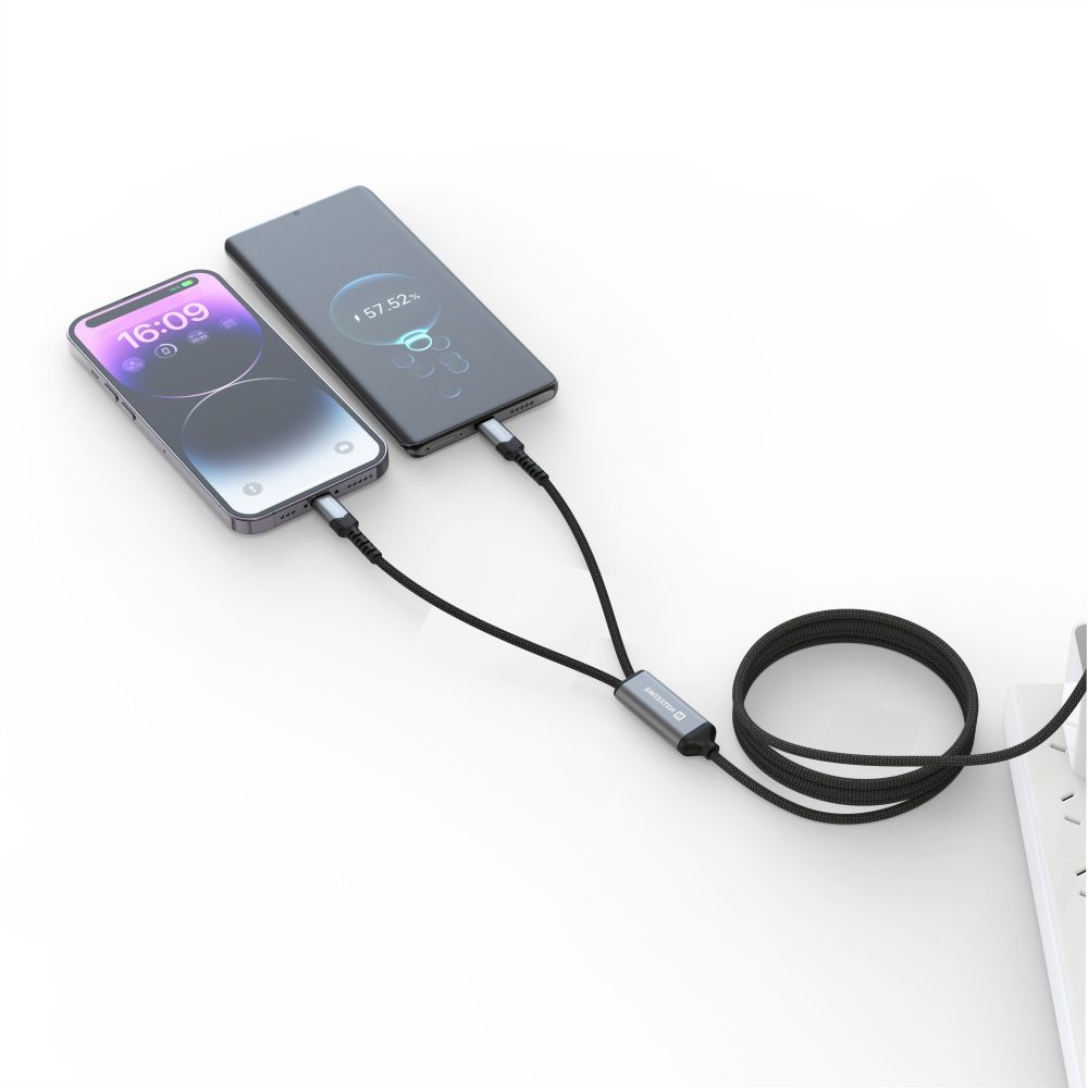 Kábel Swissten 2 v 1 USB-C / Lightning 100 W, 1,5 m, čierny