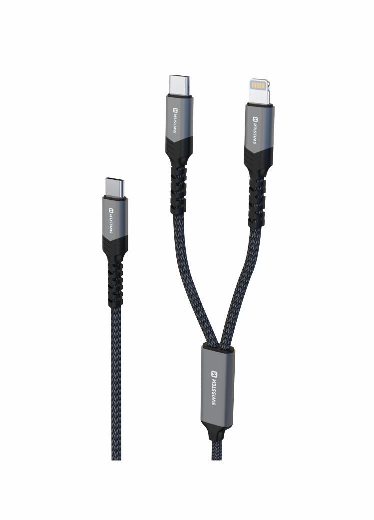 Kábel Swissten 2 v 1 USB-C / Lightning 100 W, 1,5 m, čierny