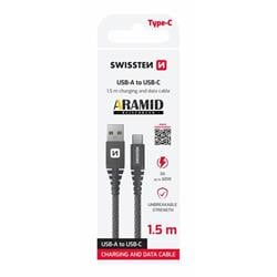 Kábel Swissten Aramid USB / USB-C 1,5 m, antracit