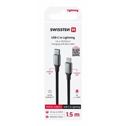 Kábel Swissten Textile II USB-C / Lightning 1,5 m, čierny