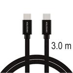 Kábel Swissten Textile USB-C / USB-C, 3 m, čierny