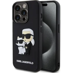 Karl Lagerfeld 3D gumový zadný kryt Karl and Choupette pre iPhone 13 Pro Black
