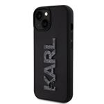 Karl Lagerfeld 3D gumový zadný kryt s trblietavým logom Karl pre iPhone 15 Black
