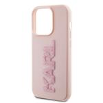 Karl Lagerfeld 3D gumový zadný kryt s trblietavým logom Karl pre iPhone 15 Pro Pink