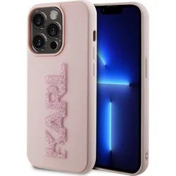 Karl Lagerfeld 3D gumový zadný kryt s trblietavým logom Karl pre iPhone 15 Pro Pink