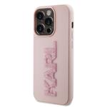 Karl Lagerfeld 3D Rubber Glitter Logo Karl Zadní Kryt pro iPhone 15 Pro Pink
