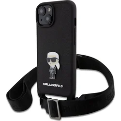 Karl Lagerfeld Saffiano Crossbody Metal Iconic zadný kryt pre iPhone 15 Black