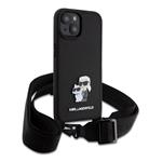 Karl Lagerfeld Saffiano Crossbody Metal Karl and Choupette Zadný kryt pre iPhone 15 Black