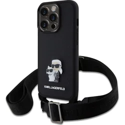 Karl Lagerfeld Saffiano Crossbody Metal Karl and Choupette Zadný kryt pre iPhone 15 Pro Black