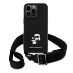Karl Lagerfeld Saffiano Crossbody Metal Karl and Choupette Zadný kryt pre iPhone 15 Pro Max Black