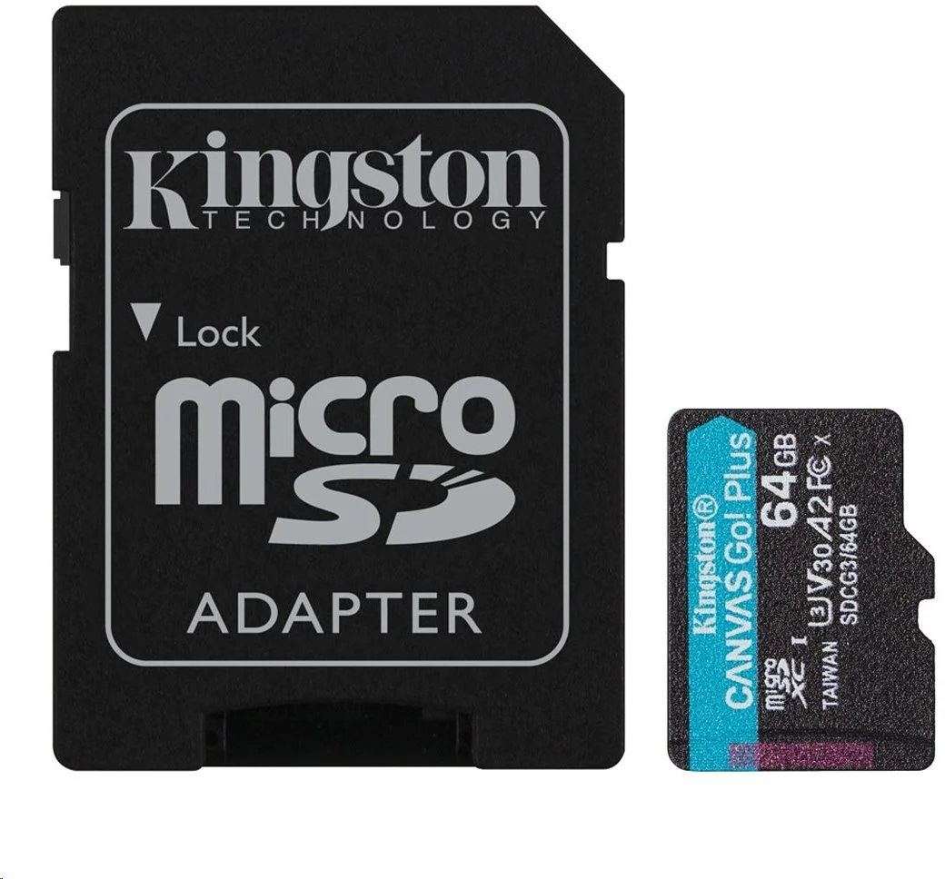 KINGSTON microSDXC 64GB Canvas Go! Plus A2 U3 V30 170MB/s + SD adaptér