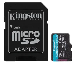 KINGSTON microSDXC 64GB Canvas Go! Plus A2 U3 V30 170MB/s + SD adaptér