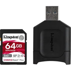 KINGSTON SDHC 64GB Canvas React Plus UHS-II V90 (čtení/zápis: 300/260MB/s) + čtečka MLPR2/64GB - Paměťové karty