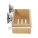 Kompaktná bambusová polica na kúpeľňové doplnky na stenu Bestlock SPA Bamboo, chróm