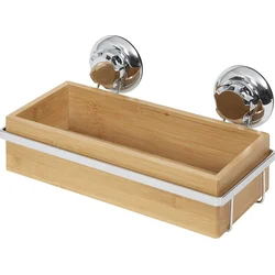 Kompaktná bambusová polica na kúpeľňové doplnky na stenu Bestlock SPA Bamboo, chróm