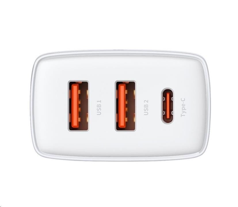 Kompaktný rýchlonabíjací adaptér Baseus 2x USB-A, 1x USB-C 30W biely