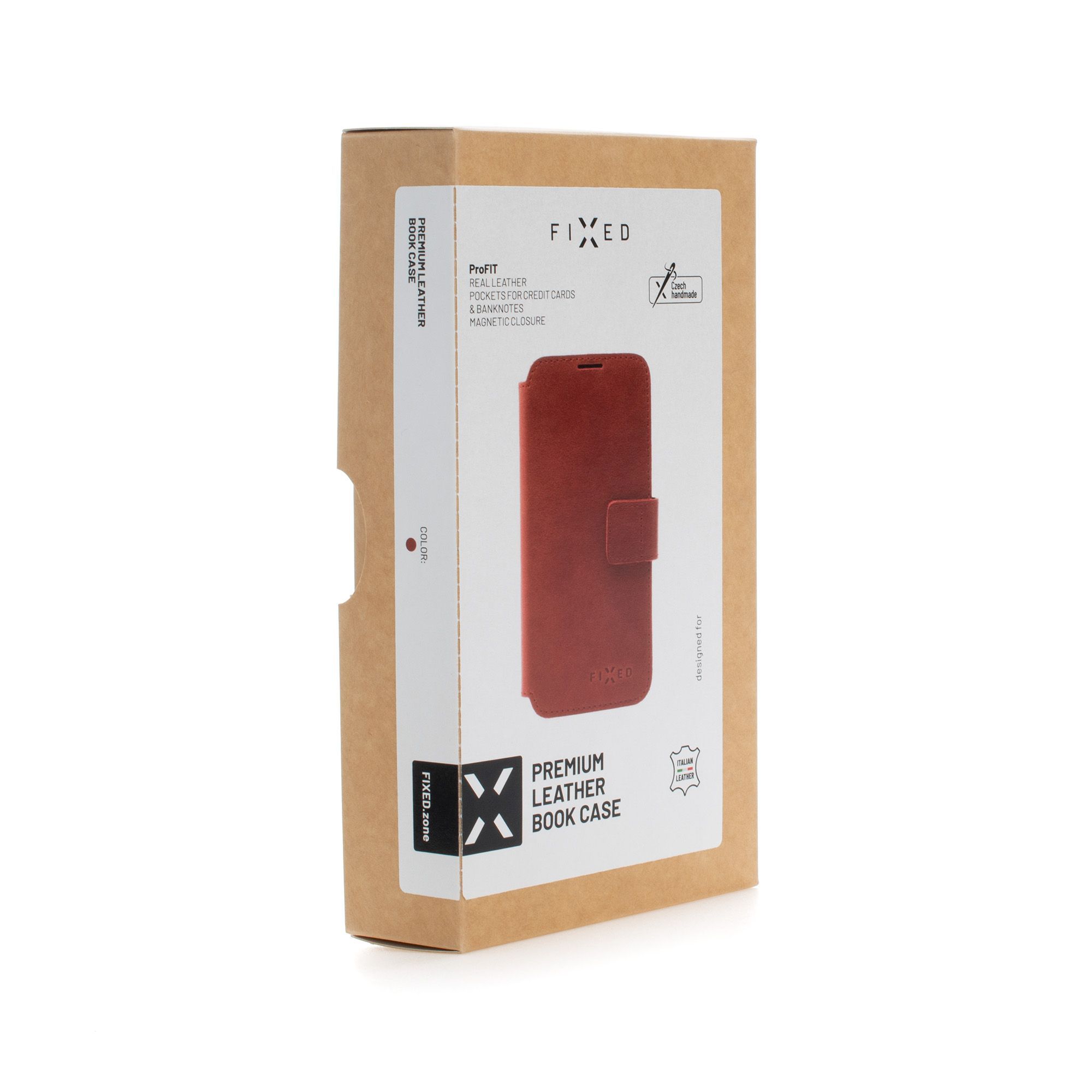 Kožené puzdro typu kniha FIXED ProFit pre Apple iPhone 13 Pro, červené