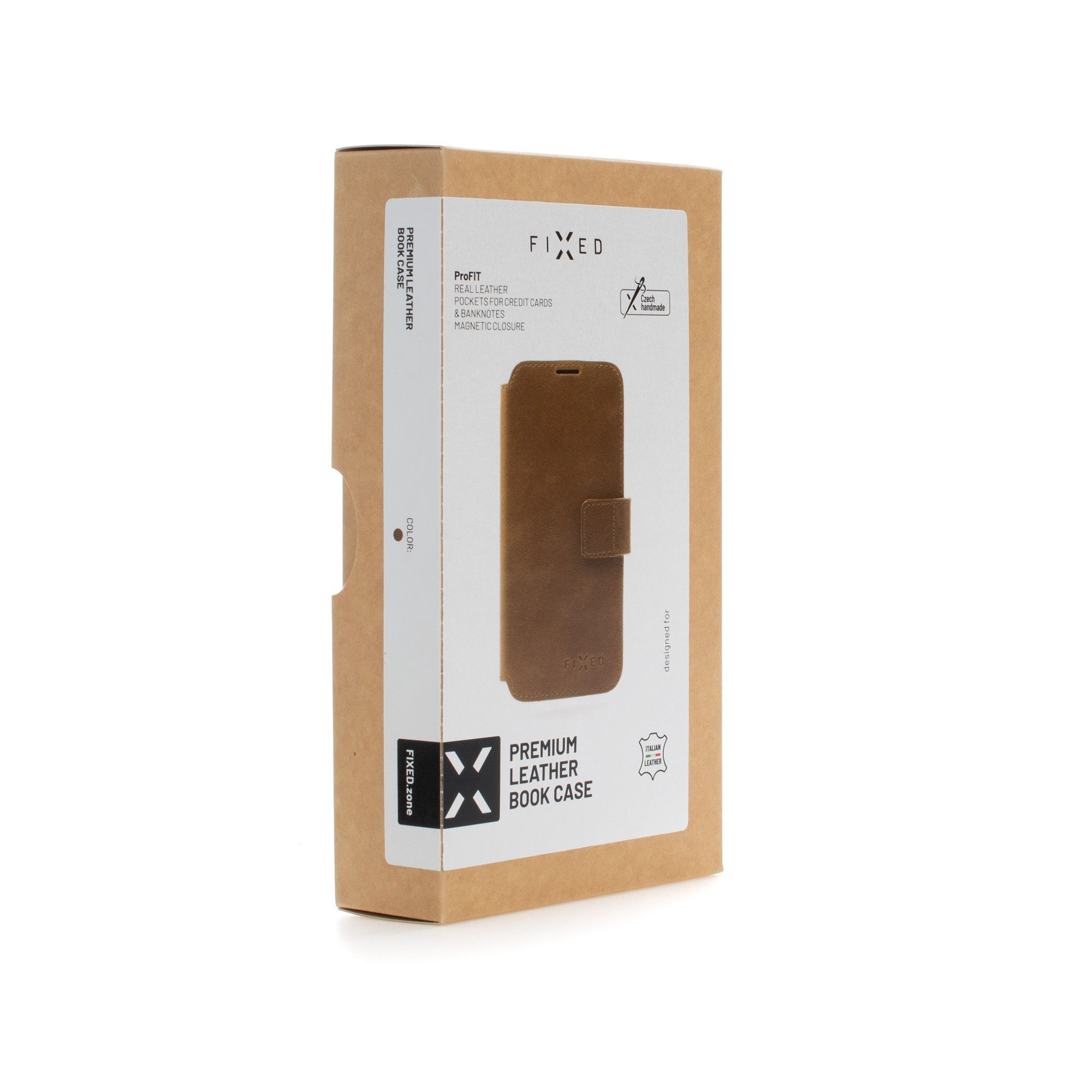 Kožené puzdro typu kniha FIXED ProFit pre Apple iPhone 13 Pro, hnedé