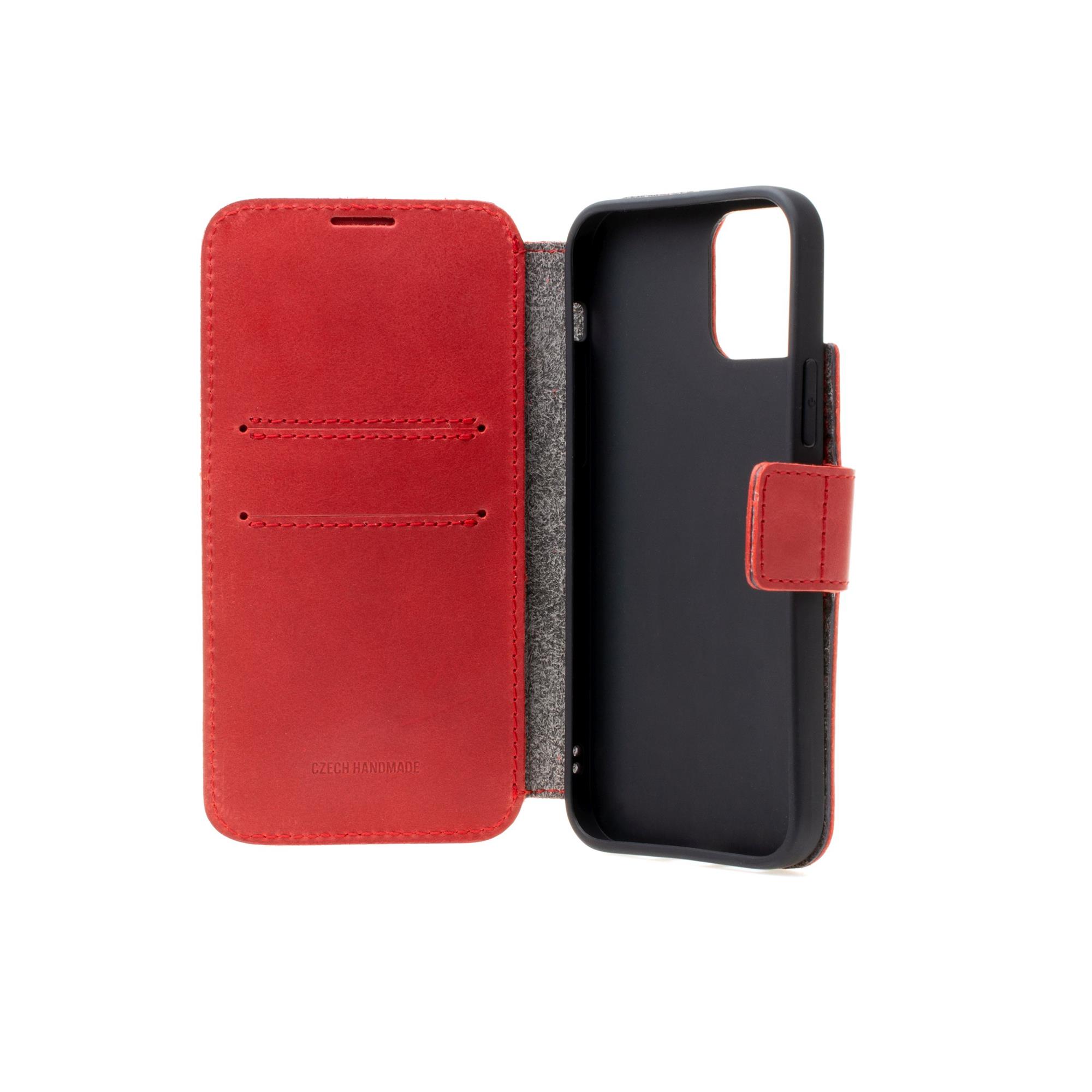 Kožené puzdro typu kniha FIXED ProFit pre Apple iPhone 14 Pro, červené