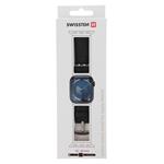 Kožený remienok Swissten pre Apple Watch 42–49 mm, čierny (strieborná spona)  