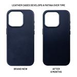 Kožený zadný kryt FIXED MagLeather s podporou MagSafe pre Apple iPhone 16, modrý