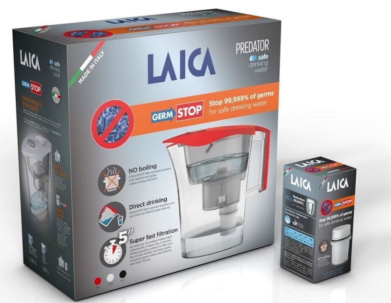 Laica UFSAC Set filtračná kanvica PREDATOR + Bi-flux filter + Germ-Stop filter + aktivačné čerpadlo, červená