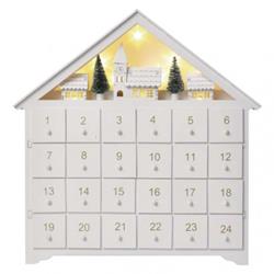 LED drevený adventný kalendár, 35x33 cm, 2x AA, vnútorný, teplá biela, časovač