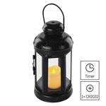 LED lucerna černá, kulatá, 18,5 cm, 1x CR2032, vnitřní, vintage, časovač