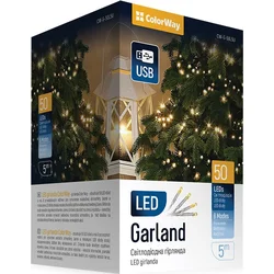 LED reťaz ColorWay / vnútorná / 50 LED diód / dĺžka 5 m / teplá biela / 8 funkcií / napájanie cez USB