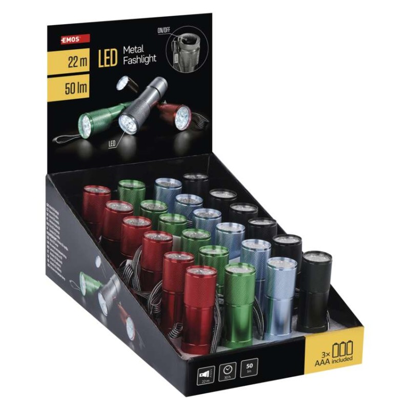 LED ručná kovová baterka P3848A, 50 lm, 3× AAA, 1 ks, vystavená krabička