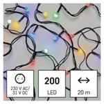 LED vianočná čerešňová reťaz - gule, 20 m, vnútorné a vonkajšie, viacfarebné, programy