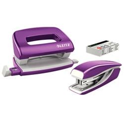 Leitz Set mini sešívačky a děrovačky WOW, purpurová